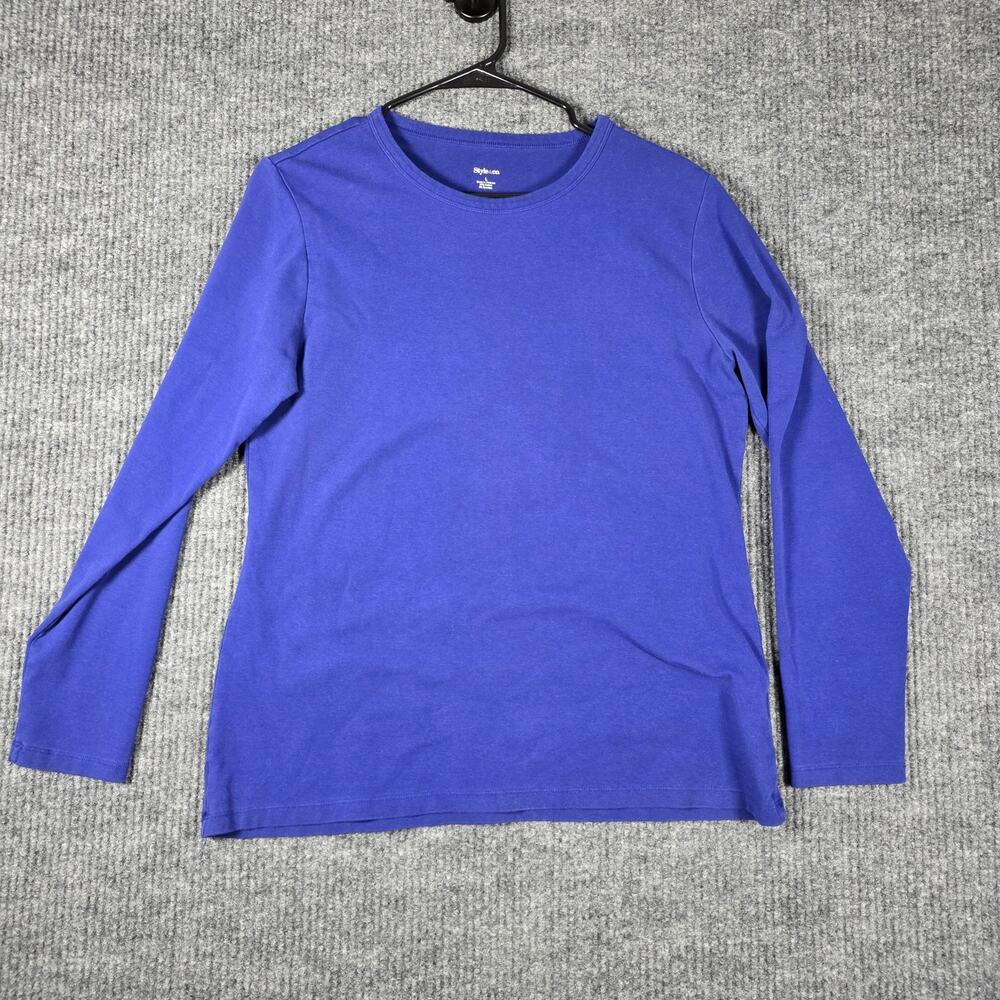 Style & Co Blue Long Sleeve Stretch Knit Top Womens Large Basic‎ Casual